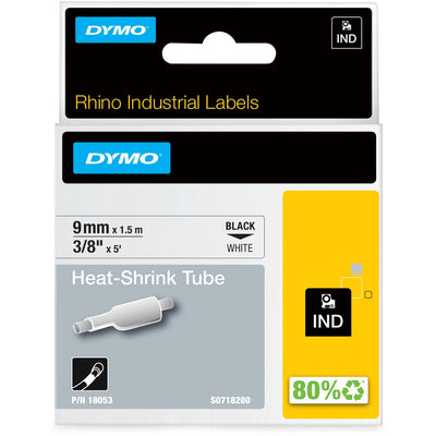 Dymo Rhino Heat Shrink Tube Labels, RhinoPRO, Black on White, Polyolefin, Easy Peel, DYM18053