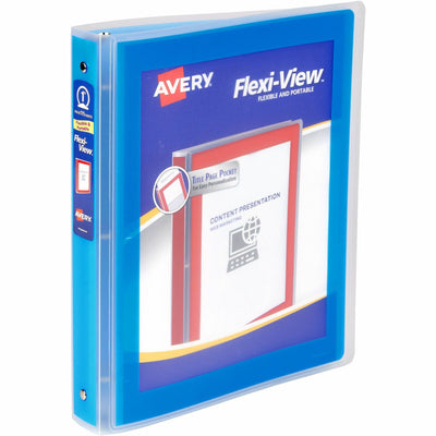 Avery Flexi-View 3 Ring Binder, 1 Inch Round Rings, 1 Blue Binder, 8 1/2" Width x 11" Length, AVE17607