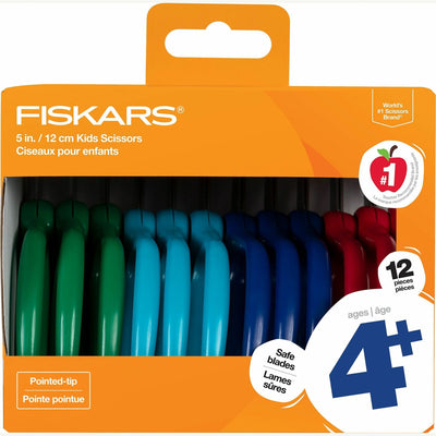 Fiskars 5" Pointed-tip Kids Scissors, Assorted, 12 / Pack, FSK1067002