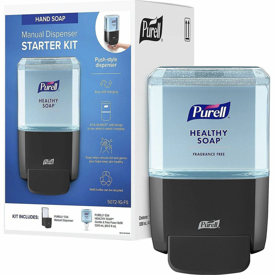 Gojo® ES4 Push-Style Soap Dispenser Starter Kit, Graphite, ABS Plastic, 1.27 quart, Wall Mountable, 1 Carton, GOJ50721GFS