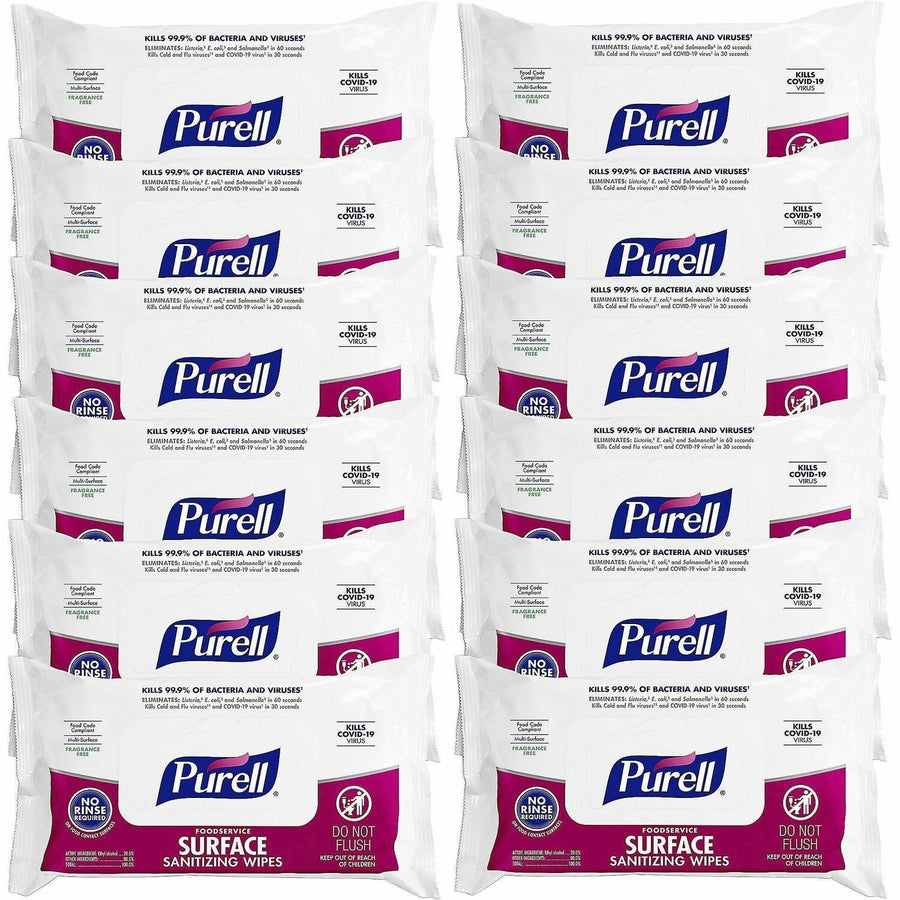 PURELL® Foodservice Surface Sanitizing Wipes, White, Resealable, 12 / Carton, GOJ937112CT