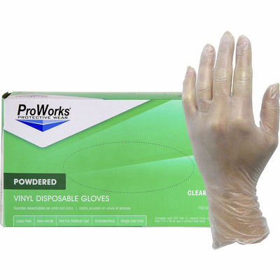 Hospeco ProWorks Vinyl Powdered Industrial Gloves, Clear, 10 / Carton, HOSGLV103PS