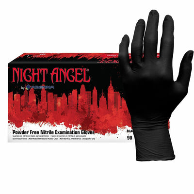 Hospeco NIGHT ANGEL Nitrile Powder Free Exam Glove, Black, 10 / Carton, HOSNGL228
