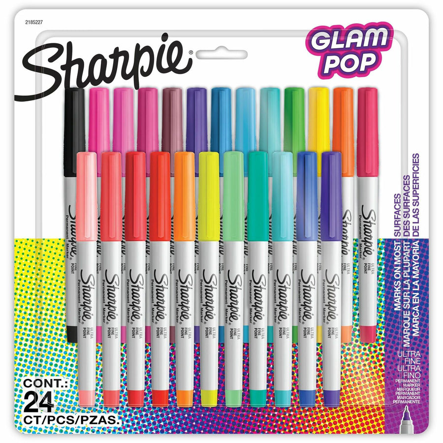 Sharpie Glam Pop Permanent Markers, Assorted, Water Resistant, 24 / Pack, SAN2185227