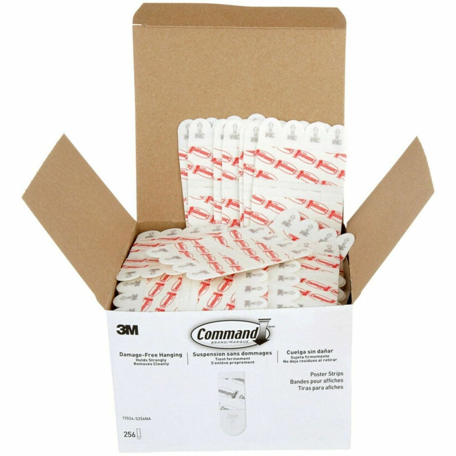 Command Poster Strips 17024-S256NA, Small, White, 256 Strips, 0.62", 1.75", Strong, 256 / Pack, MMM17024S256NA