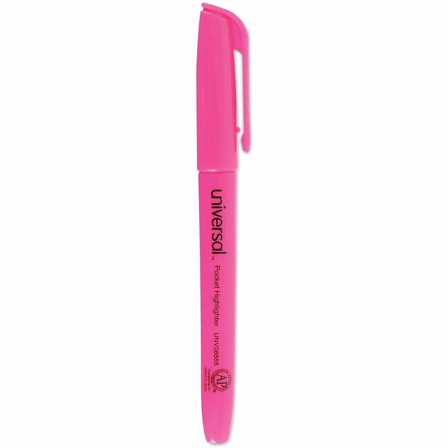 Universal Highlighter, Fluorescent Pink, Pen Style, 1 Dozen, UNV08855