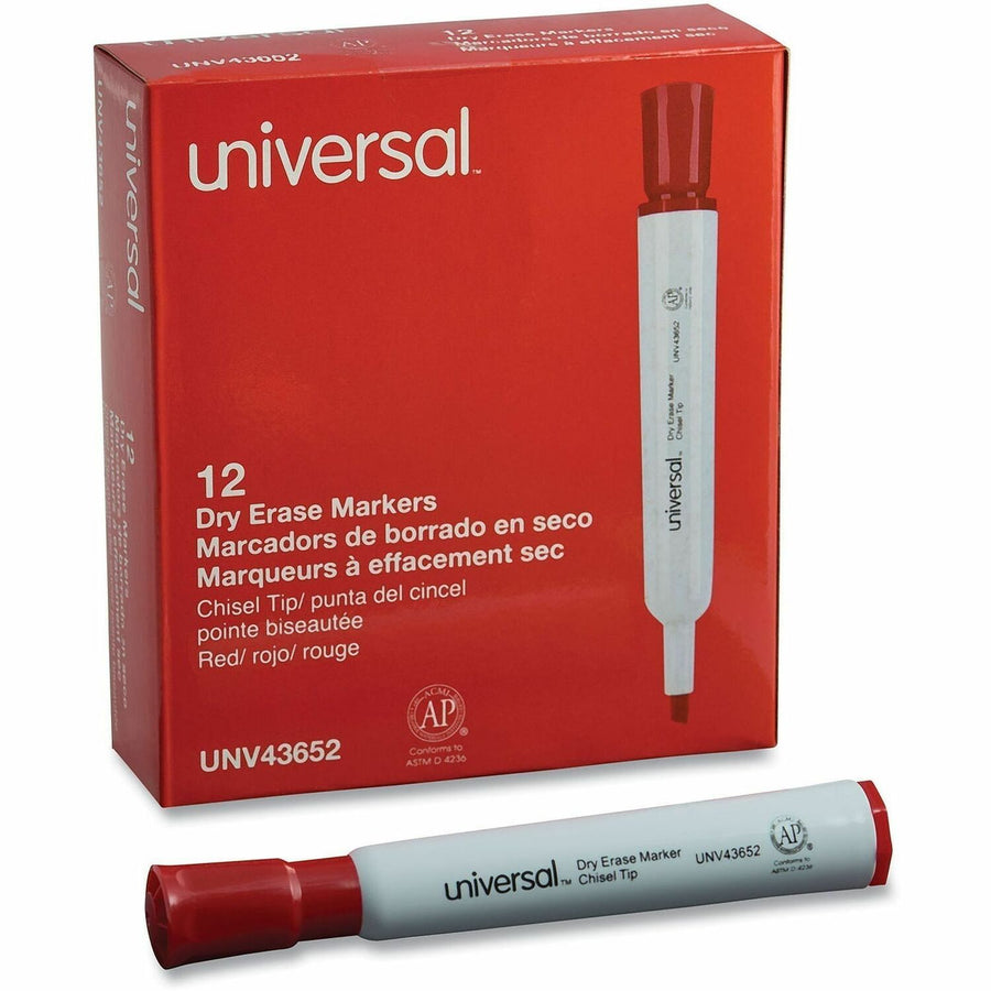 Universal Dry Erase Marker, Red, Low Odor, 1 Dozen, UNV43652