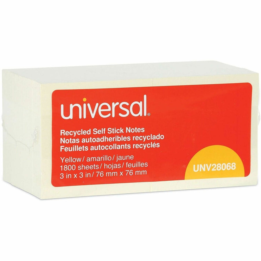 Universal Note Pad, Yellow, Paper, Adhesive Backing, 18 / Pack, UNV28068