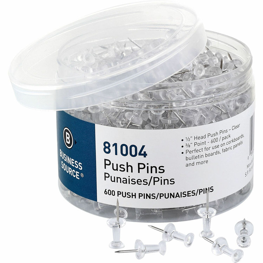 Business Source 1/2" Head Pushpins, Clear, 600 / Pack — view 1
