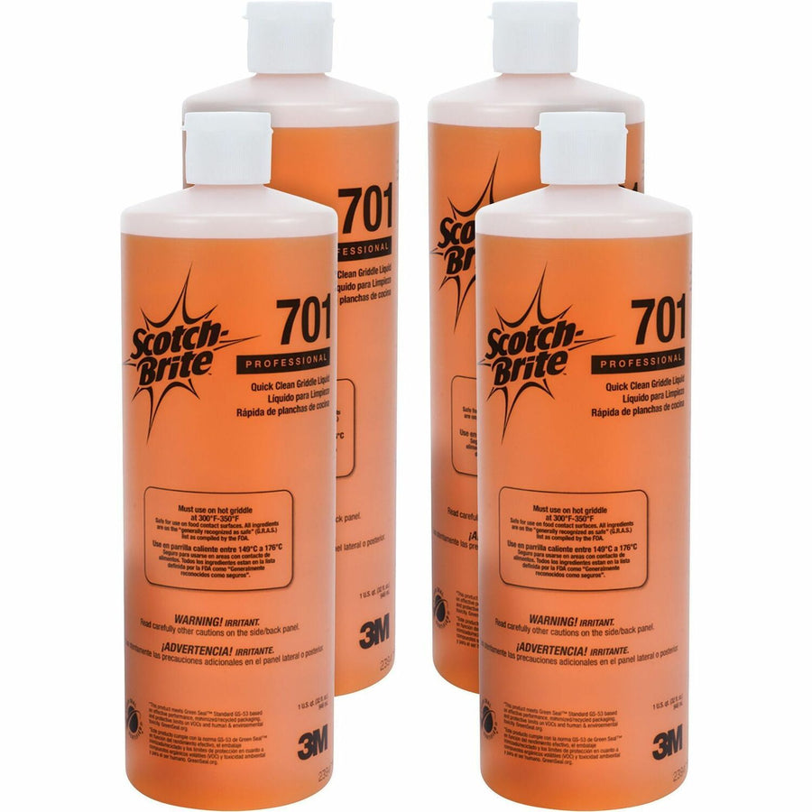 Scotch-Brite Quick Clean Griddle Liquid 701, Orange, Odor-free, 4 / Carton, MMM26012CT