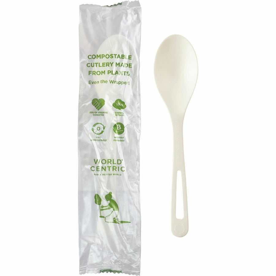 World Centric TPLA Wrapped Cutlery, 1.3" x 0.4", Light Beige, Talc-filled Polylactic Acid (TPLA), 750 / Carton, WORSPPSI