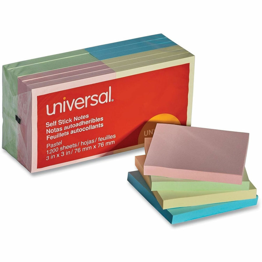 Universal Standard Self-Stick Pads, Assorted Pastel, Repositionable, 12 / Pack, UNV35669