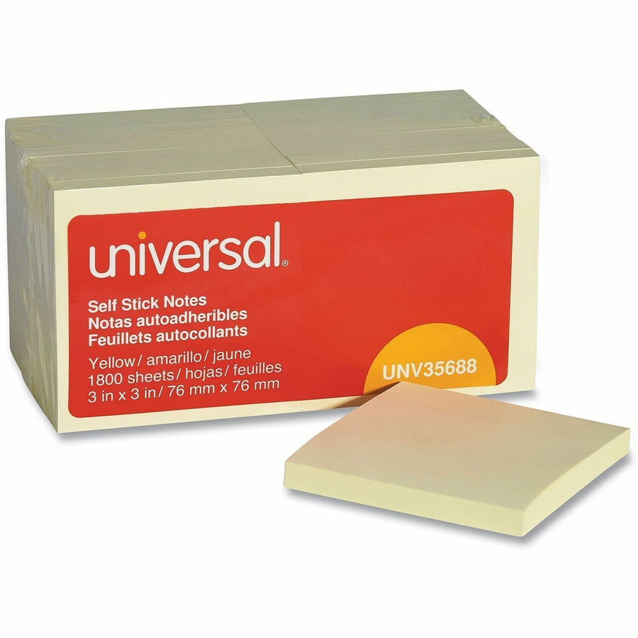 Universal Standard Self-Stick Pads, Yellow, Residue-free, 1 / Pack, UNV35688