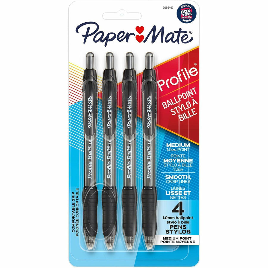 Paper Mate Profile Retractable Ballpoint Pens, Black, Clip, 4 / Pack, PAP2095467