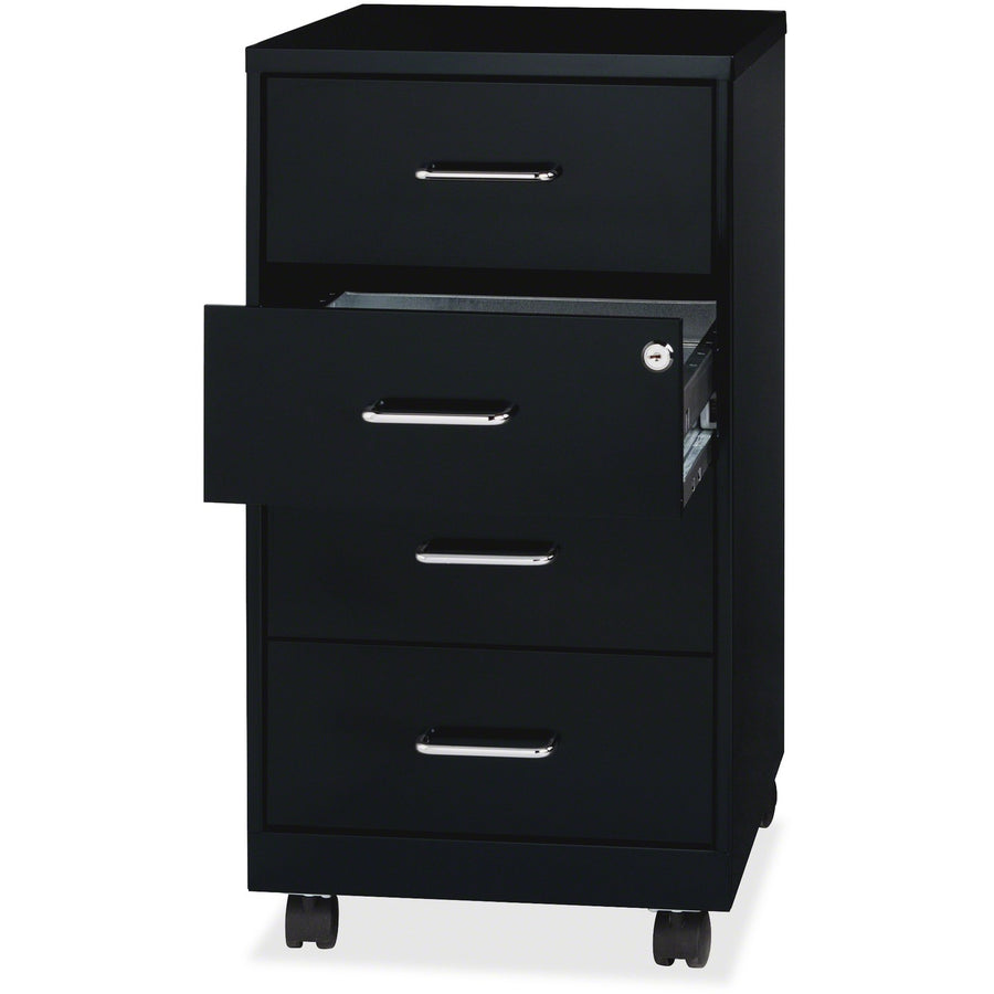 NuSparc Mobile Storage Cabinet, 14.2" x 26.5", Black, Painted Steel, 3/4 Drawer Extension, NPRVF418DMBK
