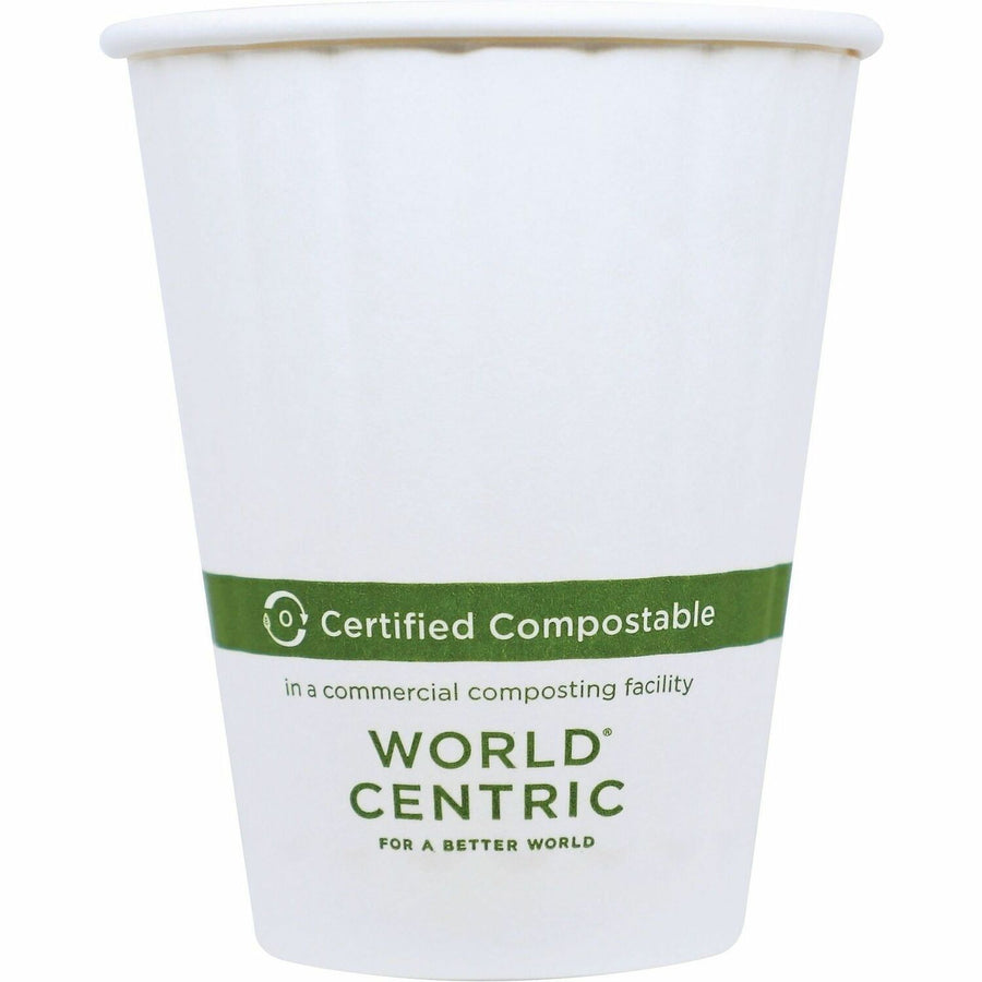 World Centric Compostable Double-Wall Paper Hot Cups, 3.1" x 3.7", White, 8 fl oz, Freezer Safe, 20 / Carton, WORCUPA8D