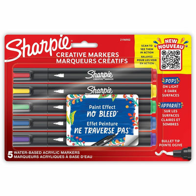 Sharpie Creative Markers, Water-Based Acrylic Markers, Bullet Tip, Assorted, Bleed Resistant Ink, 5 / Pack, SAN2196902