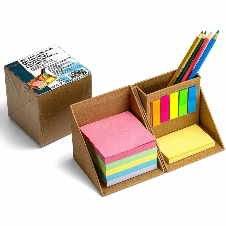 Officemate YouCube Storage Organizer with Sticky Notes, 3.50" x 3.50", Brown, Pen Holder, OIC21559