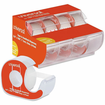 Universal Invisible Tape with Handheld Dispenser, 1" Core, 0.75" x 25 ft, Clear, 4/Pack, UNV83504