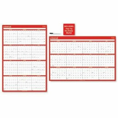 Universal Erasable Wall Calendar, 24 x 36, White/Red Sheets, 12-Month (Jan to Dec): 2026, UNV71004