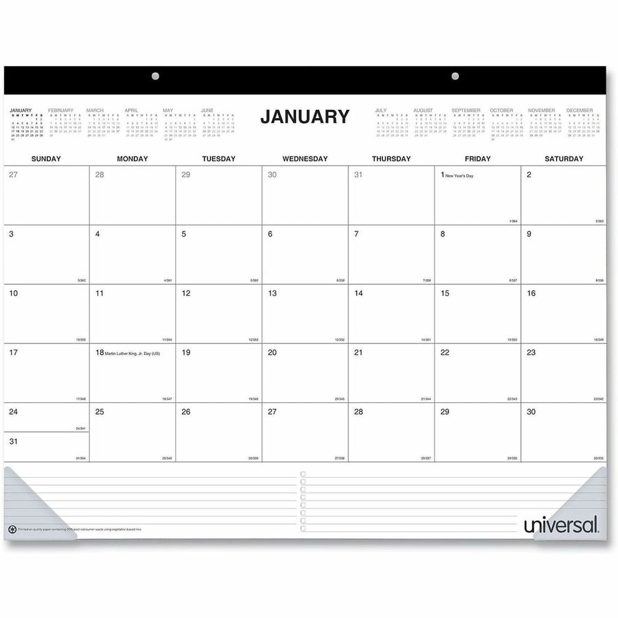 Universal Desk Pad Calendar, 12 Month, Monthly, 2026, Large, Clear, Poly, Stapled, Easy Tear, UNV71002