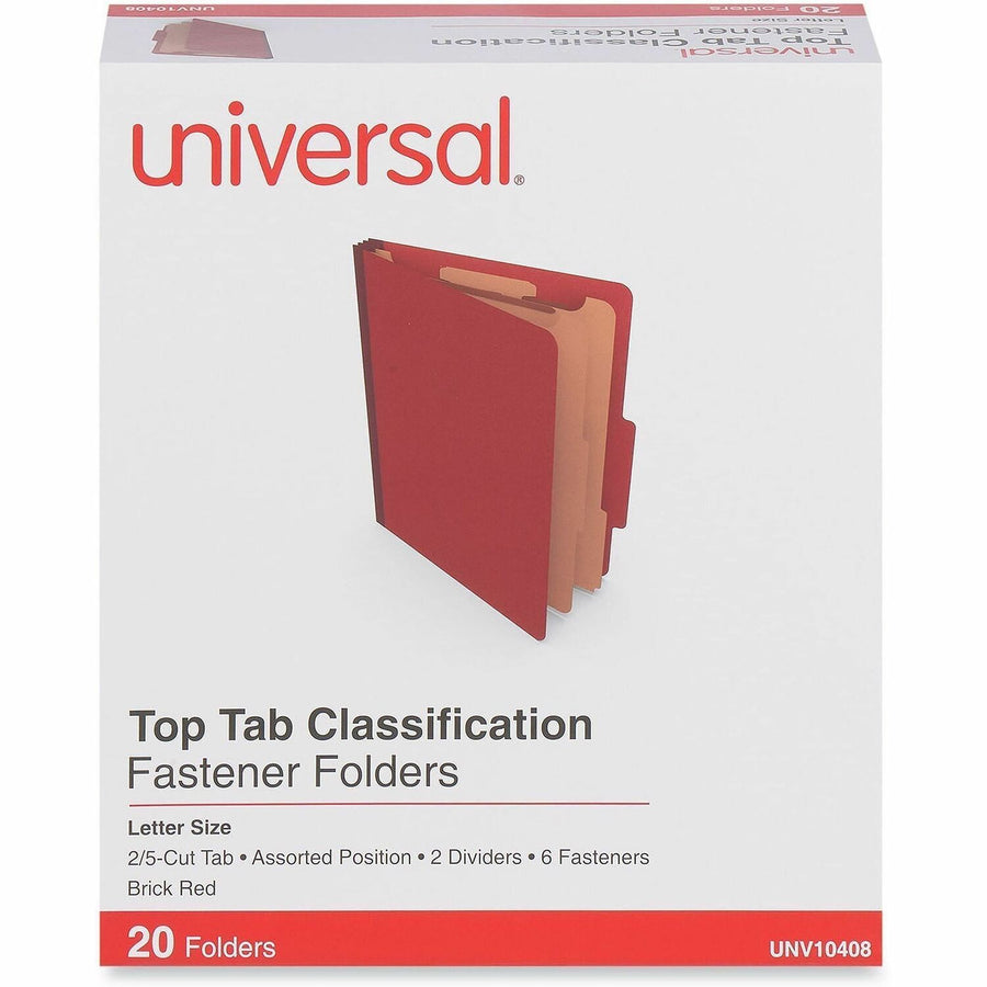 Universal Classification Folder, 8.5" Width x 11" Length, Brick Red, 2/5, Assorted, 20 / Box, UNV10408