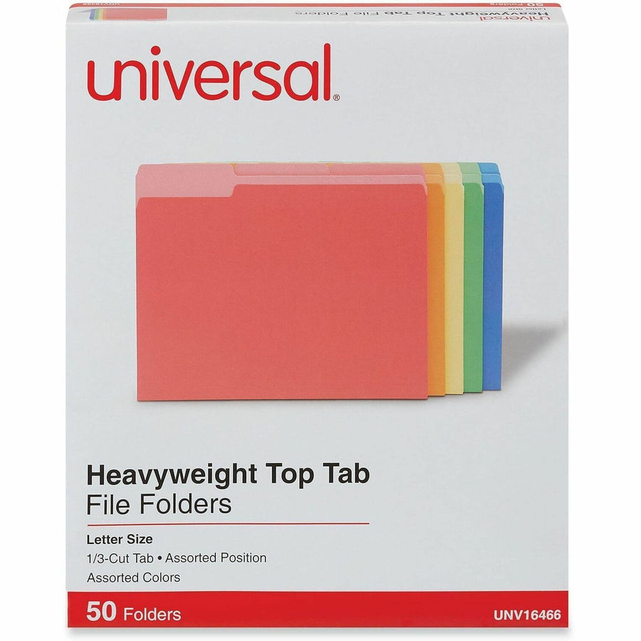 Universal Top Tab File Folder, 8.5" Width x 11" Length, Stock, 1/3, Assorted, 50 / Box, UNV16466