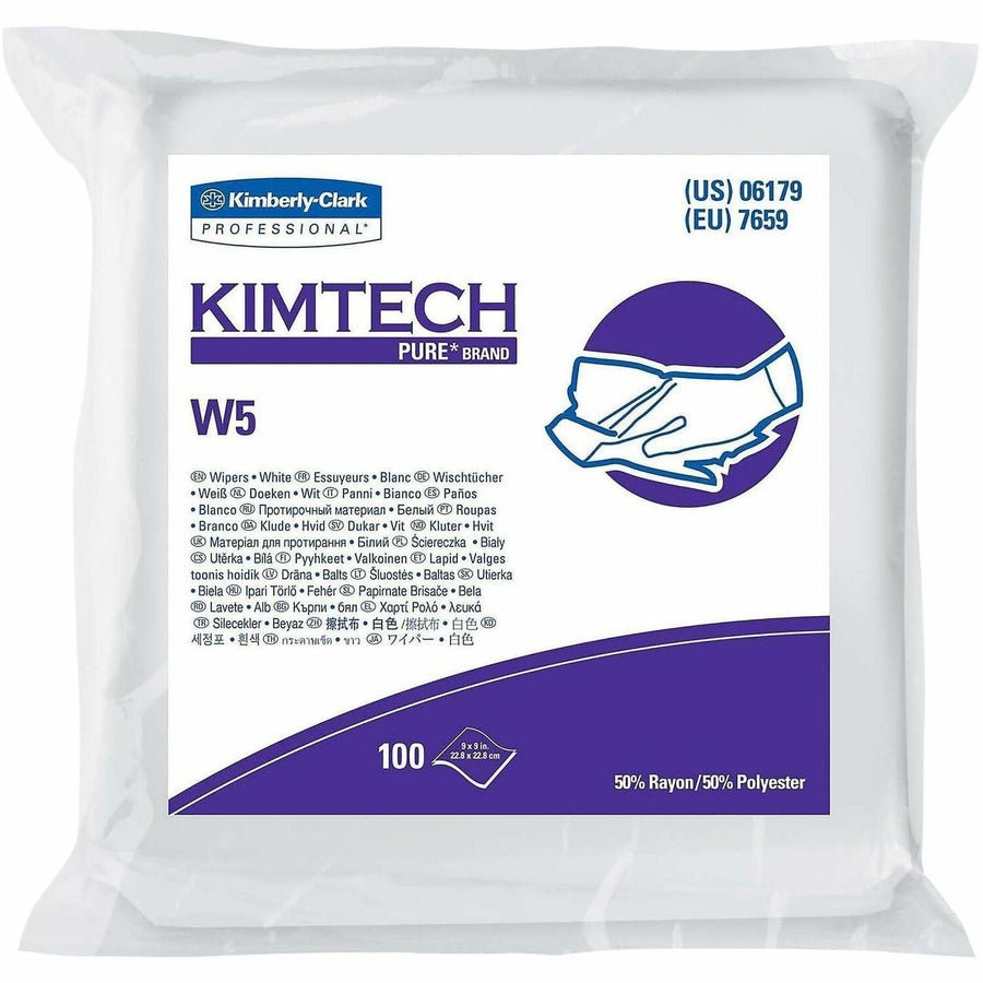 KIMTECH Pure W5 Dry Wipers, White, Rayon/Polyester, Anti-static, 5 / Carton, KCC06179