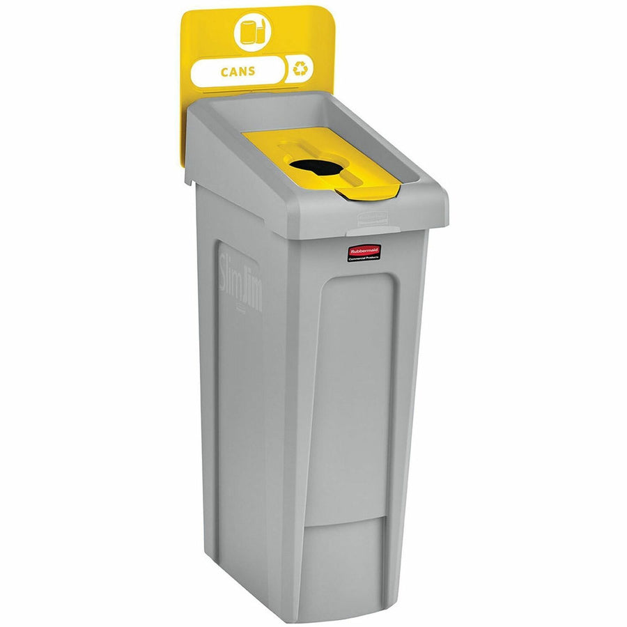 Rubbermaid Commercial Slim Jim Recycling Station 1-Stream Bottles/Cans, 23 Gal, 12" x 40.2", Yellow, Resin, Recyclable, RCP2185052