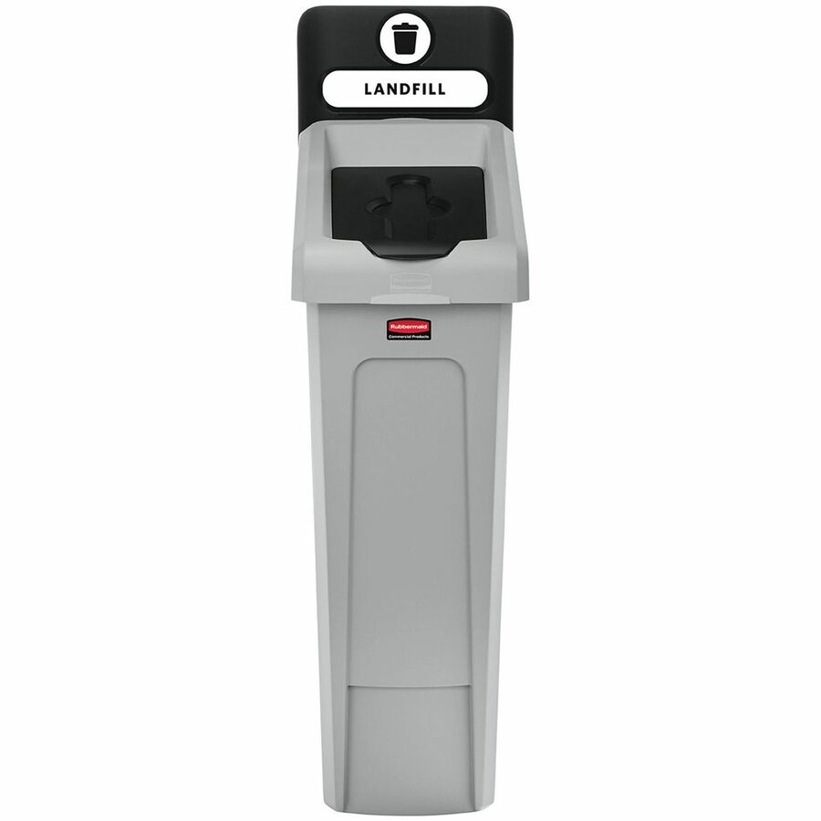 Rubbermaid Commercial Slim Jim Recycling Station 1-Stream Landfill, 23 Gal, 12" x 40.2", Black, Resin, Recyclable, RCP2185053