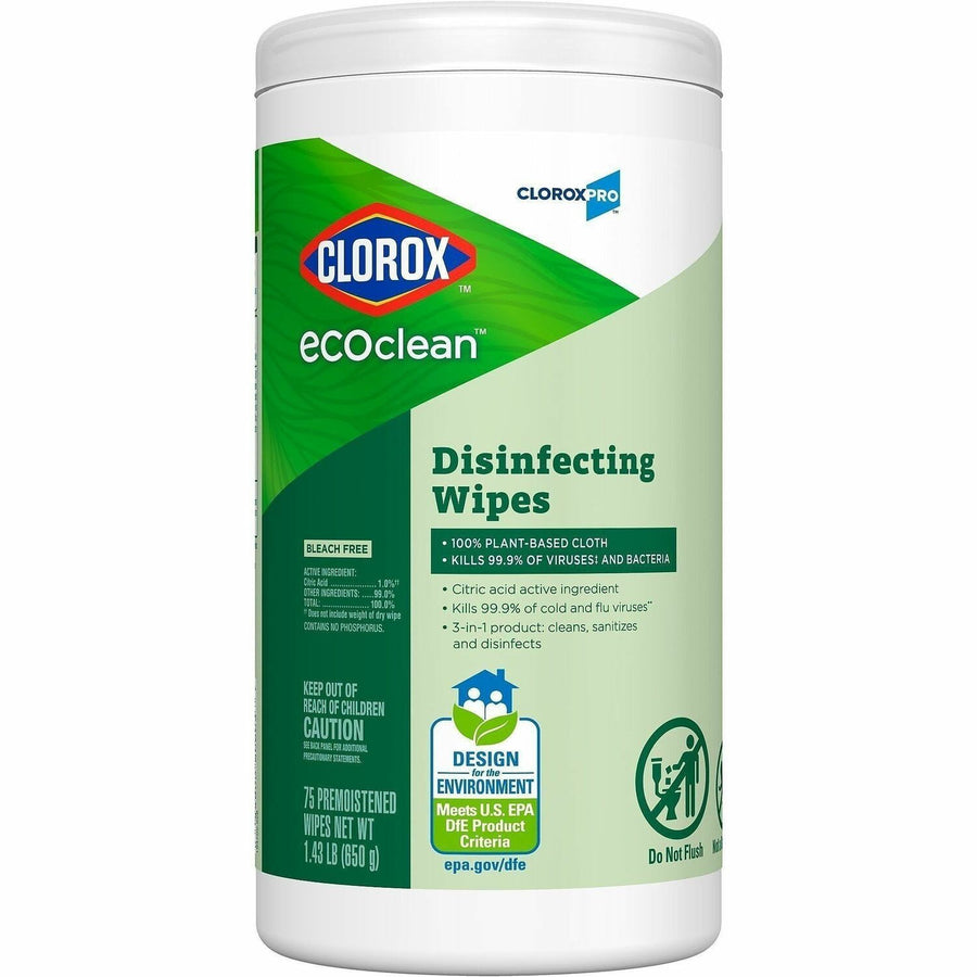 CloroxPro™ EcoClean Disinfecting Wipes, Green, Ammonia-free, 75 / Each, CLO60605