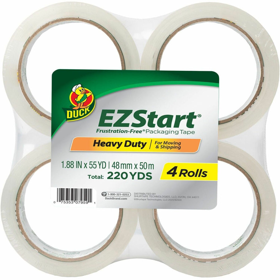 Duck Brand EZ Start Packaging Tape, Clear, 55 yd, Easy Unwind, 4 / Pack, DUC285712
