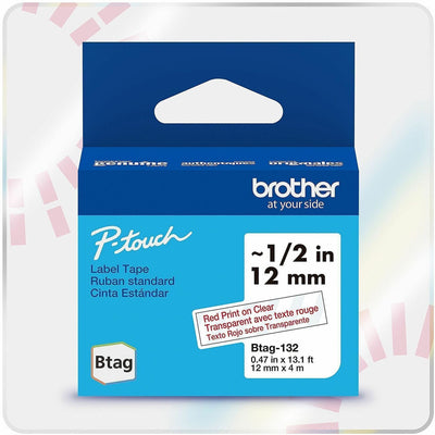 Brother P-touch BTAG-132 Red on Clear Label Tape, 6EA/BX 4BX/CT — view 1
