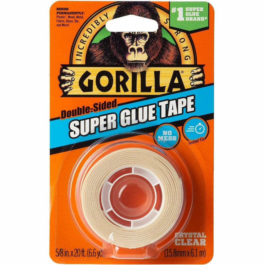 Gorilla Double-Sided Super Glue Tape, Clear, 0.62", 20 ft, GOR109340