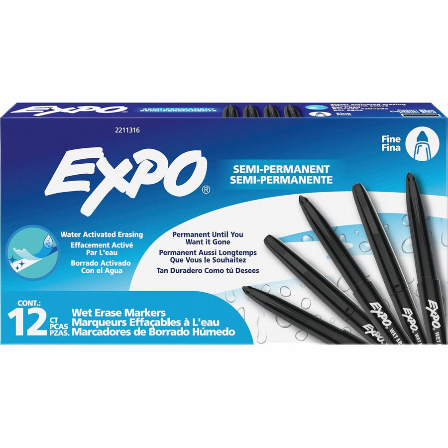 Expo Wet Erase Markers, Fine Tip, Black, Smudge Resistant, 1 / Piece, SAN2211316