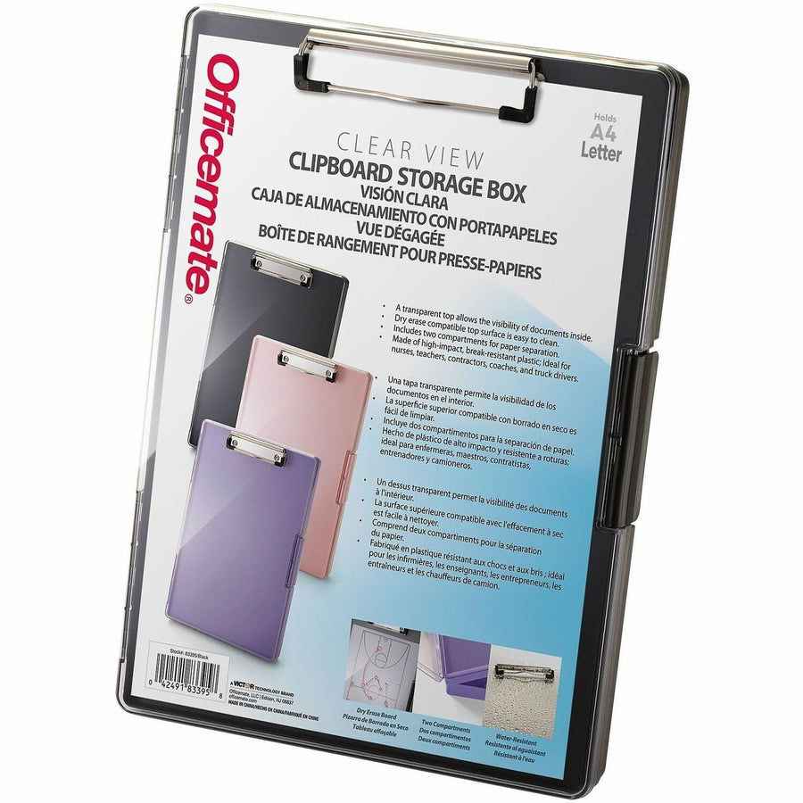 Officemate Clear View Storage Clipboard, 14" x 10.6", Black, Integrated Storage, OIC83395