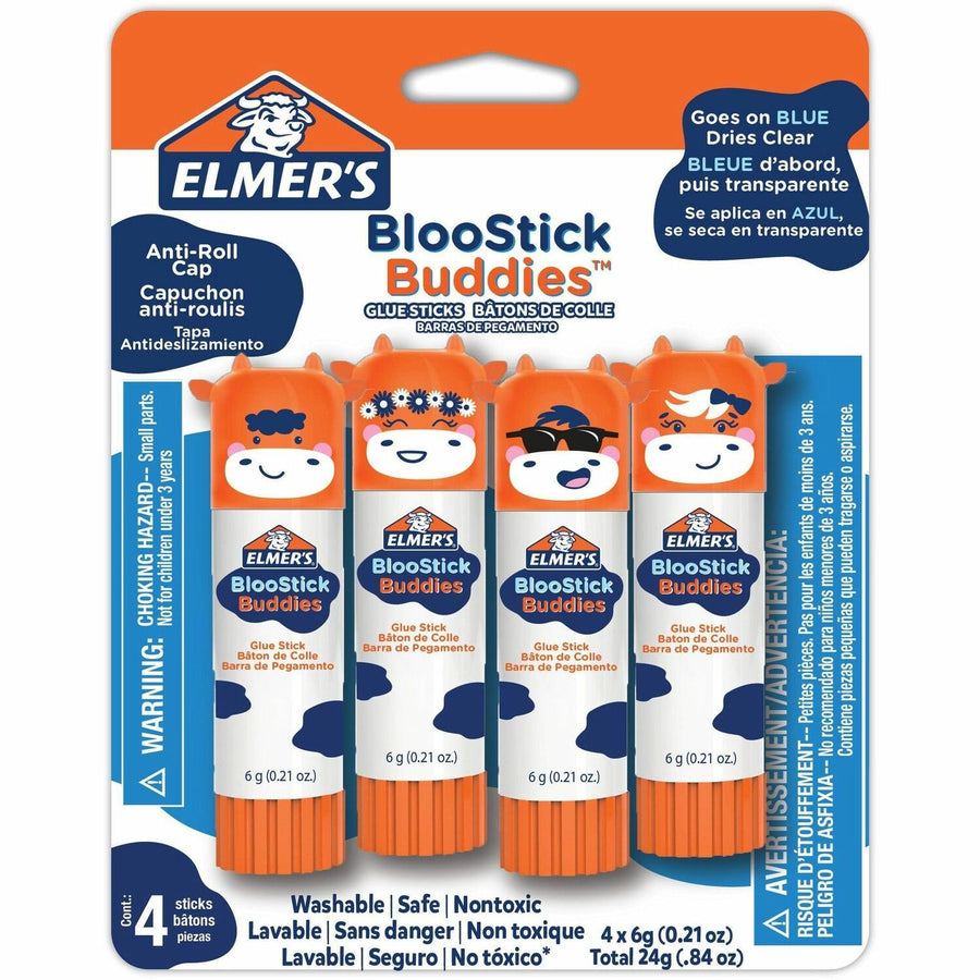 Elmer's BlooStick Buddies Glue Sticks, Blue, Anti-roll, 4 / Pack, EPI2213740