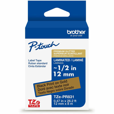 Brother P-touch Tze Label Tape, Glitter Gold, BRTTZEPR831G