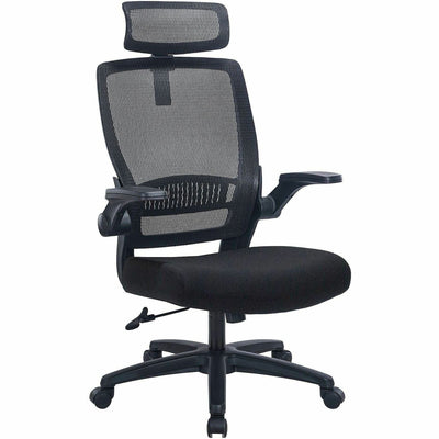 Lorell Lanser Mesh-Back Chair with Flip-Up Arms, Black, LLR63210