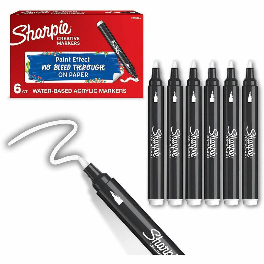 Sharpie Creative Markers, White, Bleed Resistant Ink, 6 / Box, SAN2218126