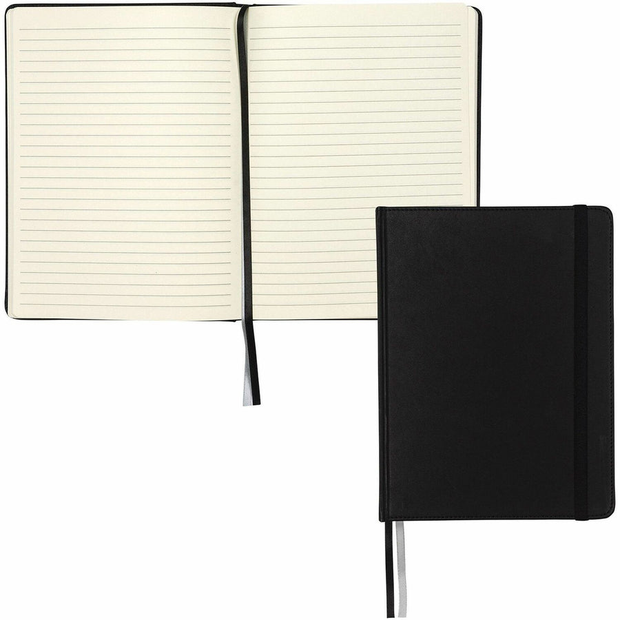 Samsill Classic Hardbound Journal, 7.5" x 10", Black, PU Leather, 120, Note Section, SAM22310
