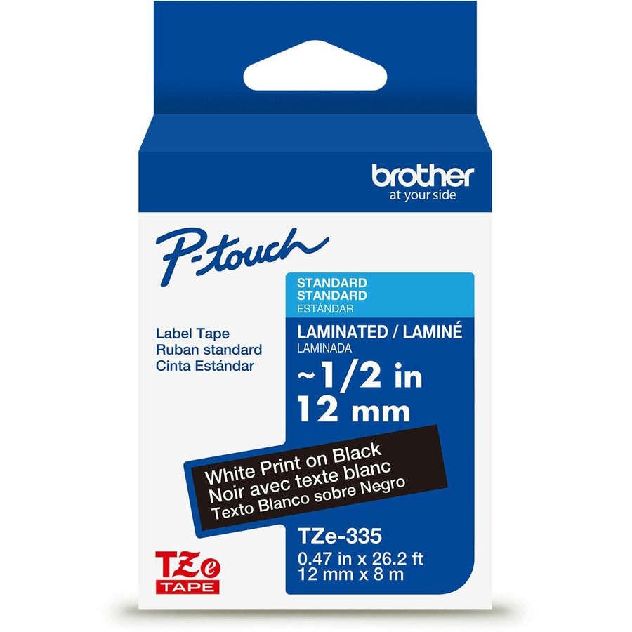 Brother Genuine P-touch TZe335 WHT on BK Label Tape, Laminated, 12mmX8m, Black, 6EA/BX 4BX/CT — view 1