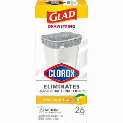 The Clorox Glad Medium Drawstring Trash Bags, White, 26 / Each, CLO79316