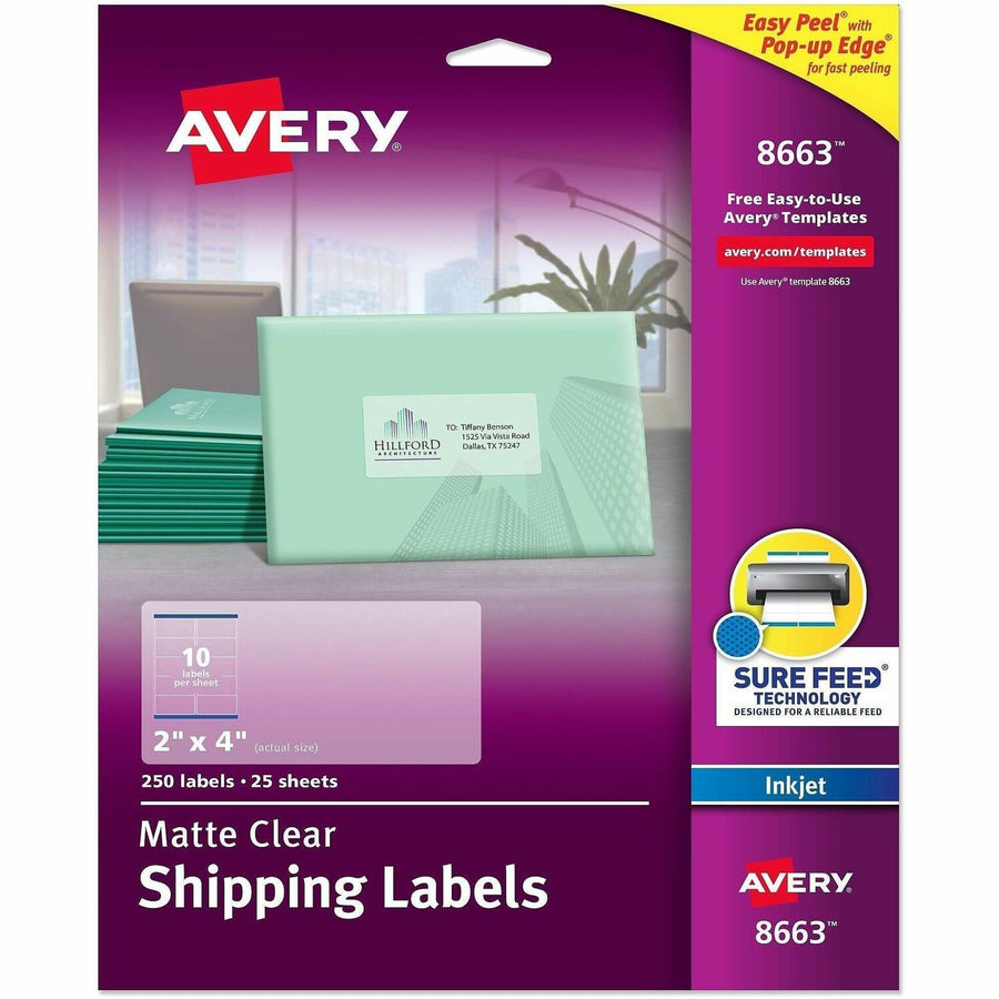 Avery Shipping Labels, Sure Feed, 2" x 4", 100 Clear Labels (18663), 250 / Pack — view 1
