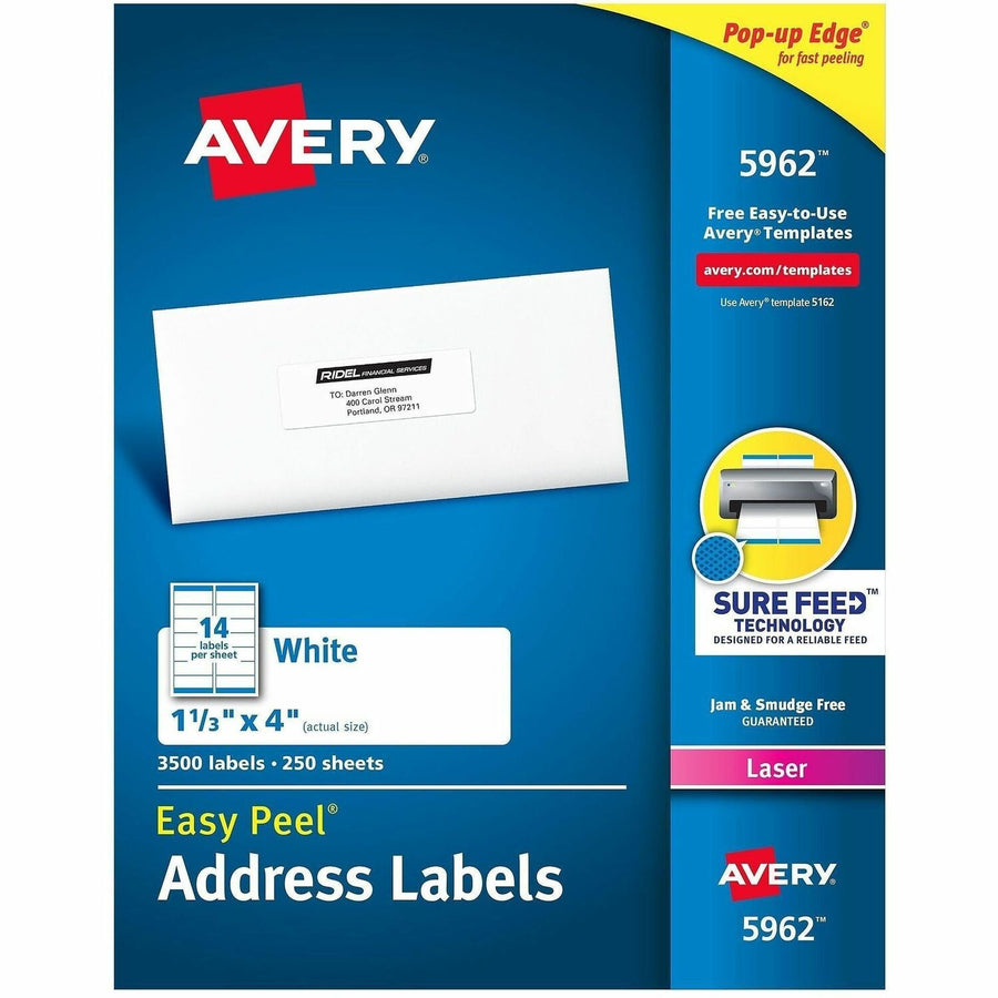 Avery Easy Peel Address Labels, 1-1/3" x 4", 3,500 Labels ), White, 3500 / Box — view 1