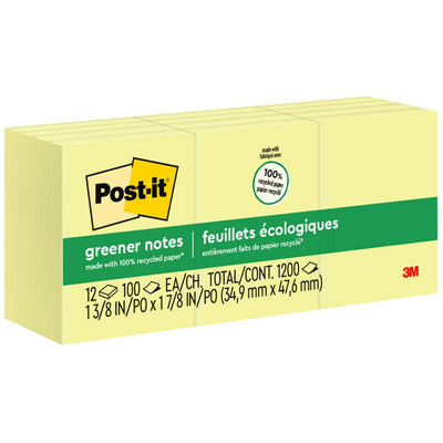 3M Post-it Greener Notes, Yellow, 1 Pack, MMM653RP-YW