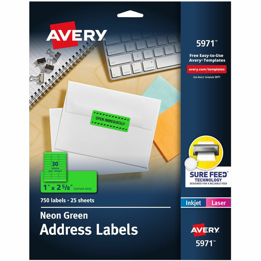 Avery Address Label, Neon Green, 5 Pack — view 1