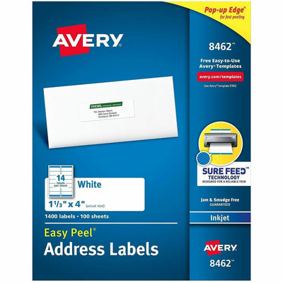Avery Easy Peel Address Labels, 1-1/3" x 4", 1,400 Labels (8462), White, 1400 / Box, AVE8462