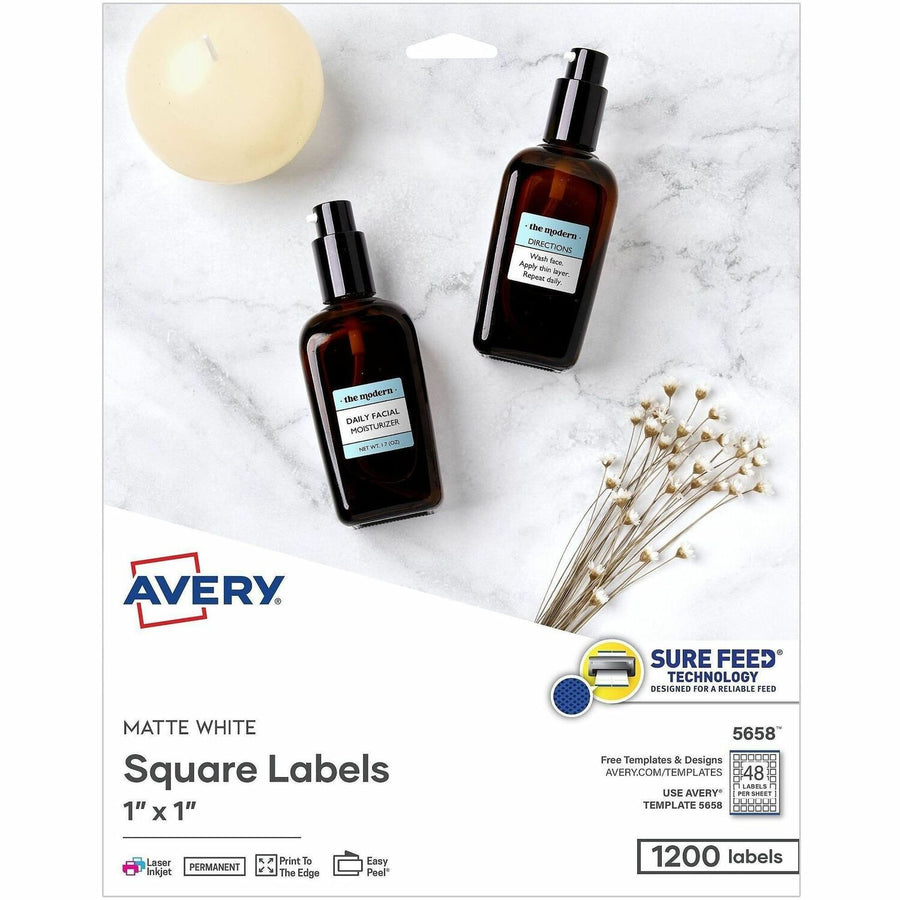 Avery Matte White Square Labels, 1200 / Pack — view 1