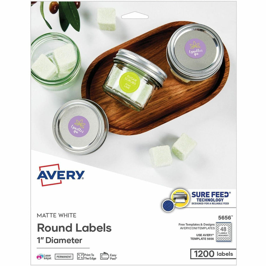 Avery Matte, White, 1" Round Labels, White Matte, 1200 / Pack — view 1